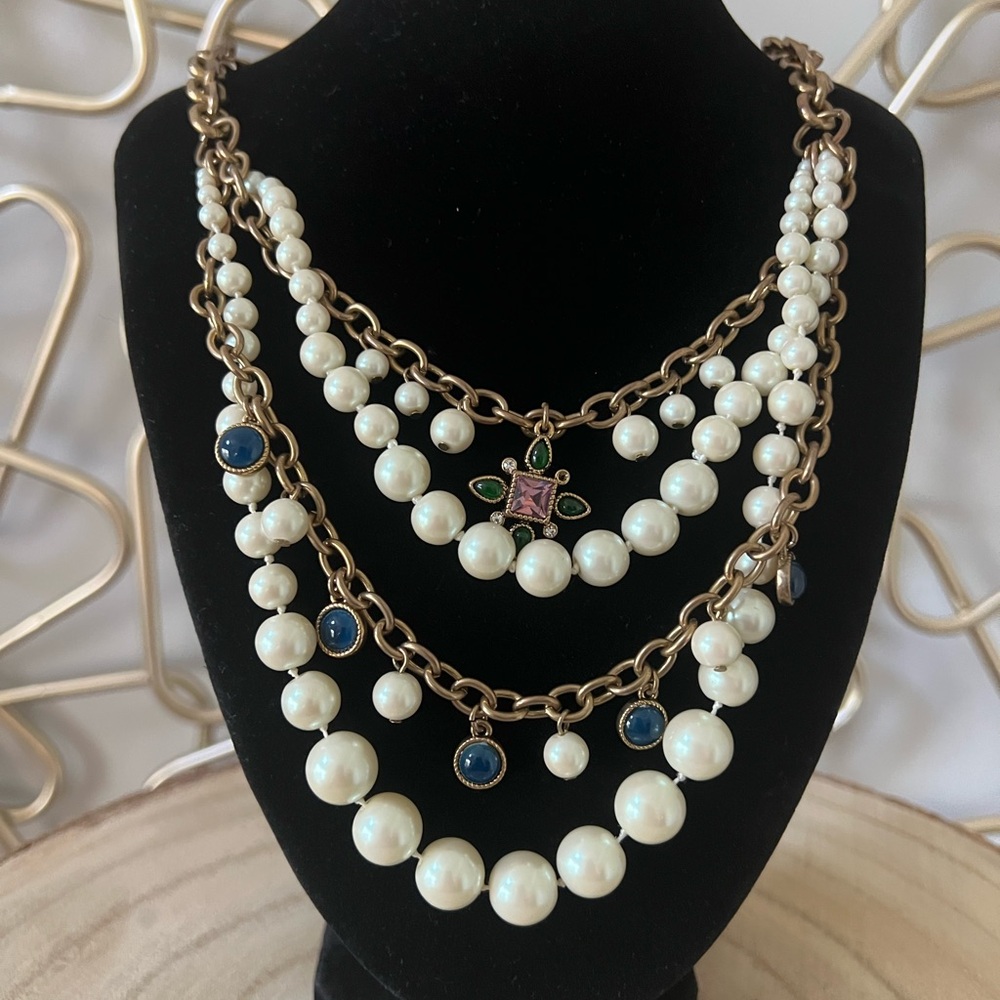 Carolee Gold and White Pearl Necklace with Double-Strand Design